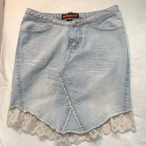 Dollhouse Light Blue Denim Skirt with Lace Trim